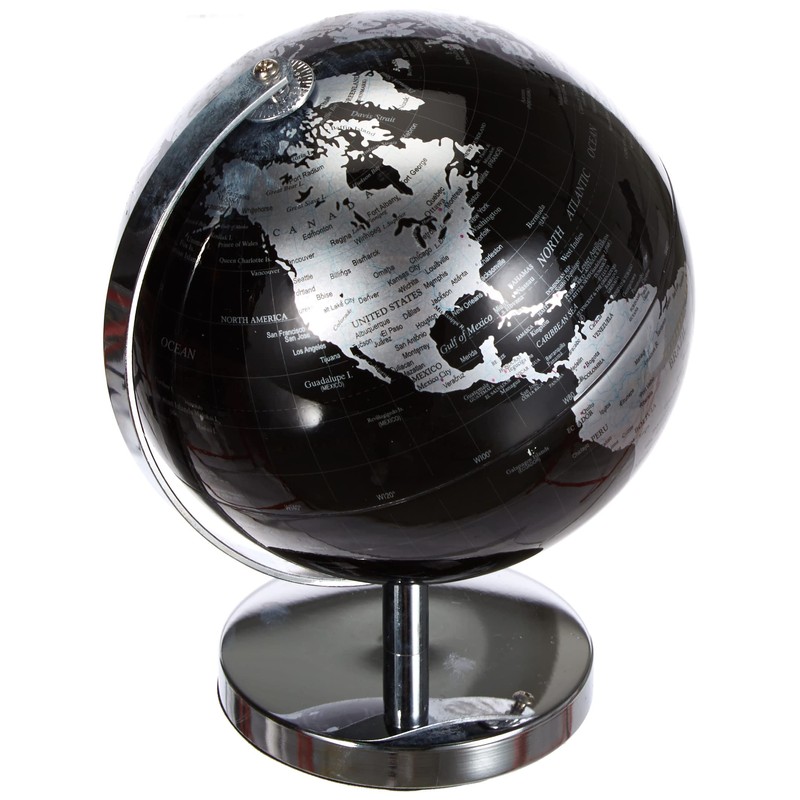 Lesser & Pavey Black & Silver World Globe, Metal, 19cm