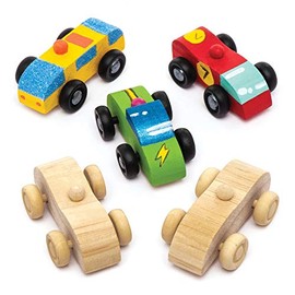 Baker Ross Mini Wooden Cars (Pack of 5) - For Kids to Decorate and Play
