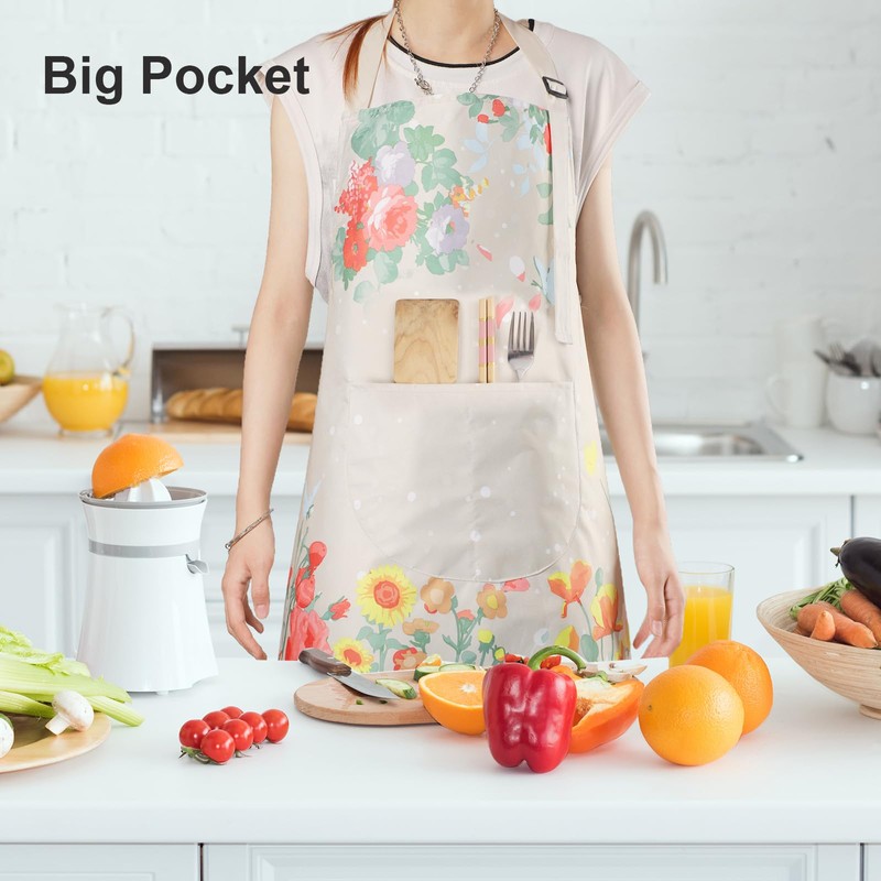 IHFAIO Apron for Women with Pockets, 2 Pcs Waterproof Floral