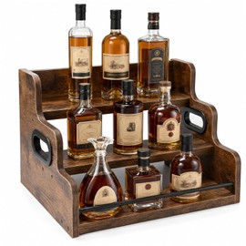 3-Tier Rustic Liquor & Wine Rack Countertop Shelf for Home Bar