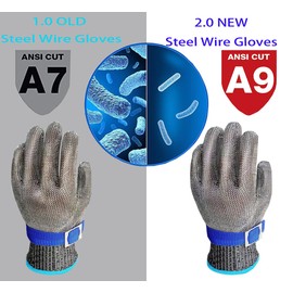 ohsuni ANSI A9 Cut Resistant Gloves, Upgrade 2.0Food Grade 316Stainless Steel Wire Mesh Metal Gloves,Cutting Gloves Kitchen, Oyster Shucking, Fillet Cutting,Meat Cutting and Metal Processing(XL-1PCS)