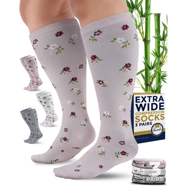 Pembrook 3 Pairs Plus Size Compression Socks Wide Calf -