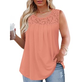 Womens Plus Size Summer Tops Casual Round Neck Tank 2025 Solid Color Tunics Cute Loose Fit Elegant Shirts 3XL Coral Pink