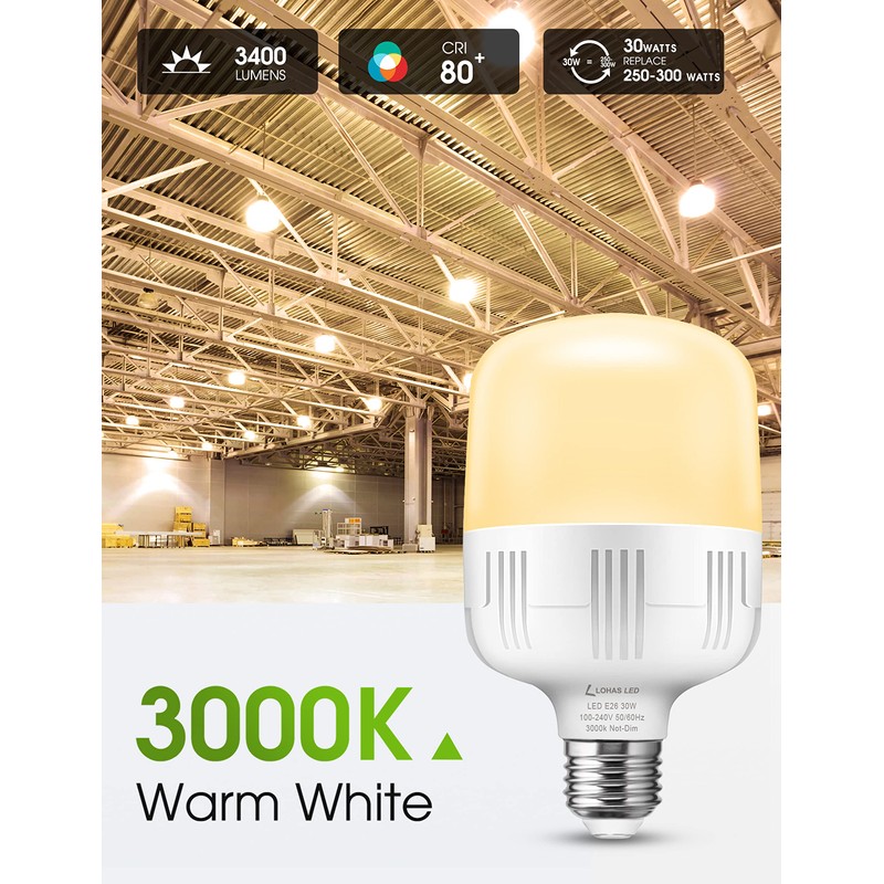 LOHAS Super Bright Light Bulbs, 250-300W Equivalent, 3400LM E26 Garage