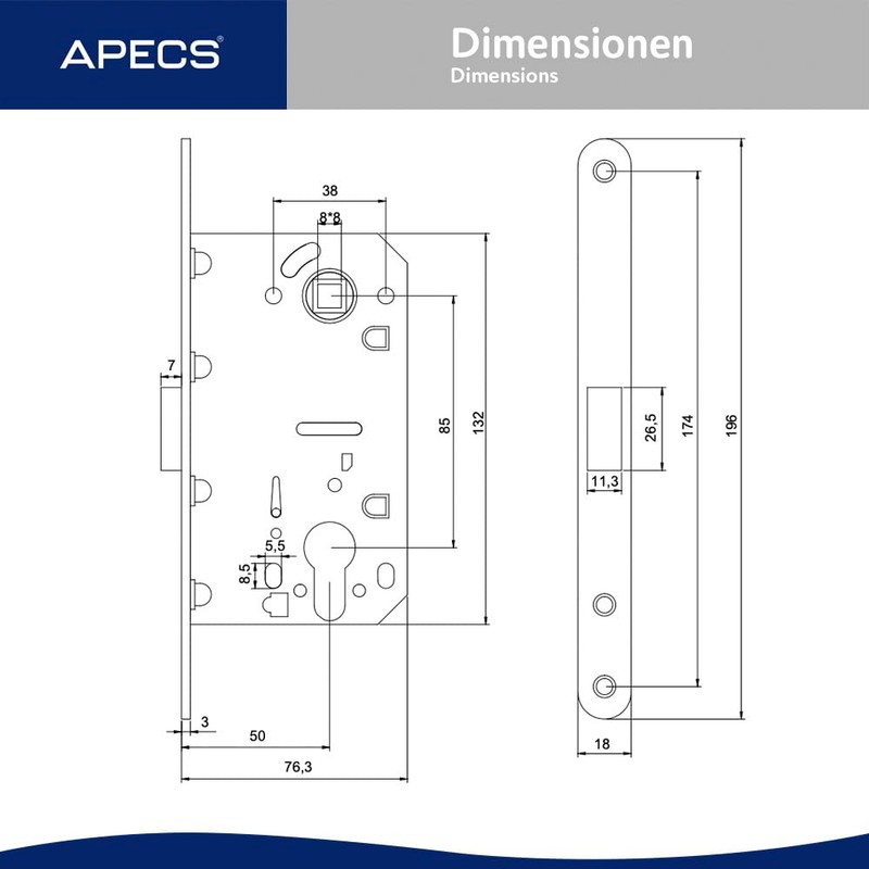 APECS Mortice Lock Magnetic Lock Modern Silent with Strike Plate