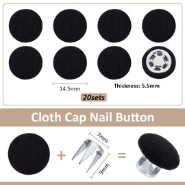 BENECREAT 20Sets Black 14.5mm Baseball Cap Button Top Replacement, Cotton Top Hat Button Replacement Repair Cap Top Buttons for Hat Button Replacement Repair Making