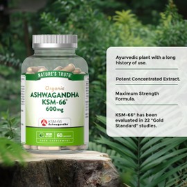 Ashwagandha KSM-66 600mg | High Strength Supplement with 5% Withanolides | 60 Vegan Capsules for Men & Women | by Nature's Truth