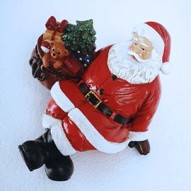 HYFAN Christmas Small Ornament Santa Claus Sit Down and Rest Statue Carrying A Bag of Gifts Hand Painted Resin Figurine Table Shelf Creative Sculpture Decor ( Right / Gifts )