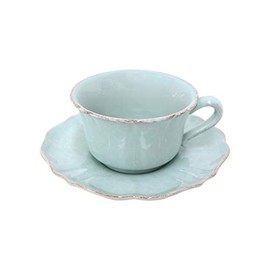 Casafina Ceramic Stoneware 13 oz. Consomme Cup & Saucer - Impressions Collection, Robin's Egg Blue | Microwave & Dishwasher Safe Dinnerware | Food Safe Glazing | Restaurant Quality Serveware