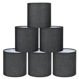 Lampwell KIKI Black Clip-on Chandelier Lamp Shades Set of 6, 5"5"H5", Mini Fabric Drum Shades, For Candle Bulb and Small General Bulb