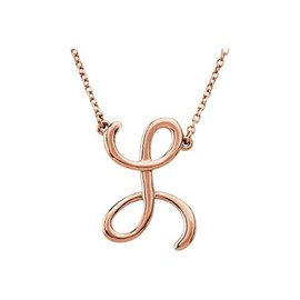 Solid 925 Sterling Silver Script Alphabet Initial Letter L Charm Pendant Chain Necklace Secure Lobster Clasp Closure 16" (19mm x 13mm)