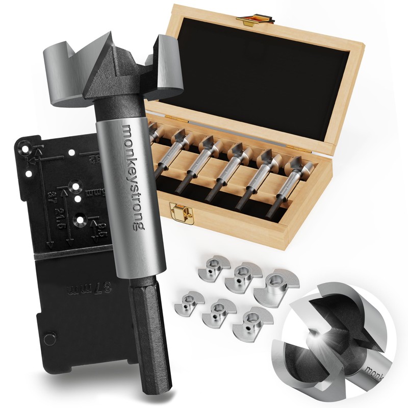 Forstner Drill Bit Set with Depth Stop and Extra Sharp,