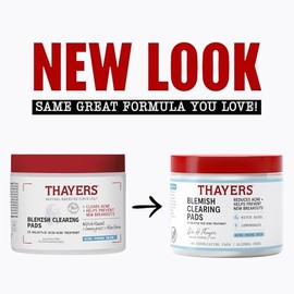 Thayers Blemish Clearing Acne Pads, Salicylic Acid Acne Treatment for Face, Pore Reducing, Exfoliating, and Soothing Skincare, Witch Hazel Toner Pads,