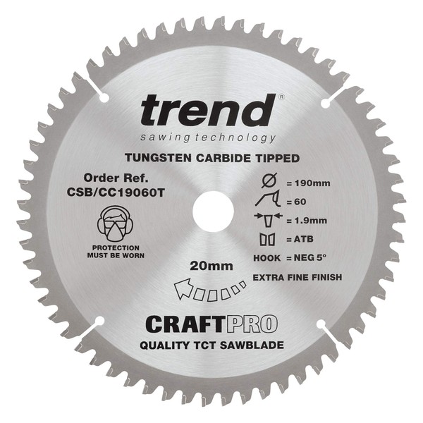 Trend CraftPro TCT Negative Hook Thin Kerf Cross-Cutting Mitre Saw
