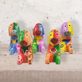 VIE Naturals Abstract Dog Carving Set of 5 Painted