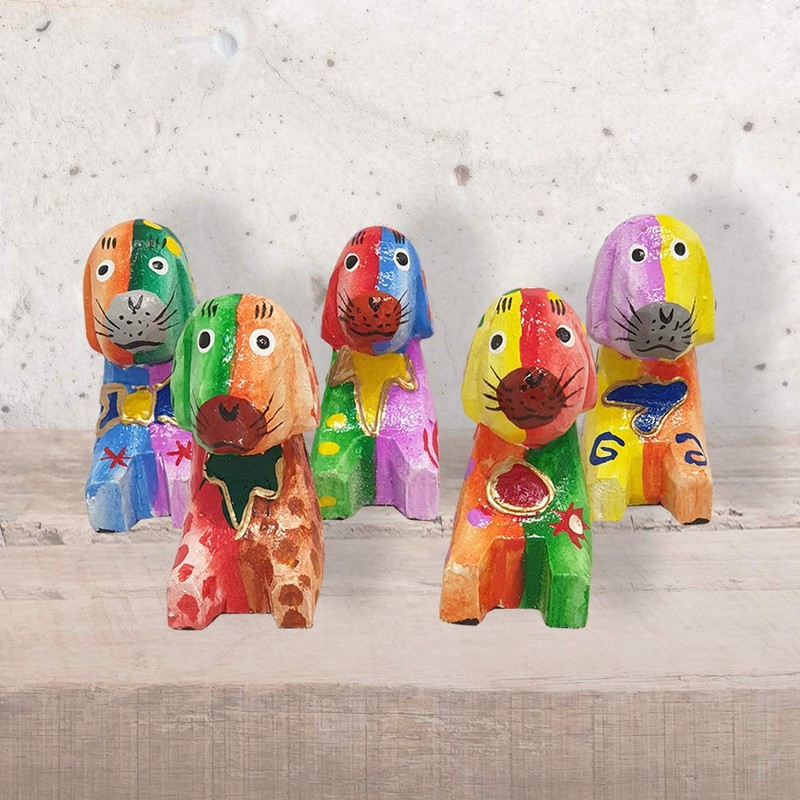 VIE Naturals Abstract Dog Carving Set of 5 Painted