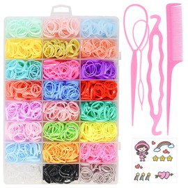 EDINNO Accesorios Para El Cabello Para Niños Pequeños De 24 Colores, Ligas Para Cabello Niña, accesorios Para El Cabello Para, 1800 Gomas De Pelo De Colores Con Cuatro Accesorios, en Caja, flexible