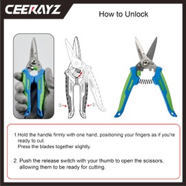 CEERAYZ 185mm Notch Scissors All Purpose Heavy Duty, Garden Shears, Scissors for DIY Projects, Office, Production Lines, Pruning, with Protective Sheath and Magnetic Holder (Blue/Green)