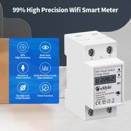 eMylo Smart WiFi Energiezähler, Einphasiger DIN Schienen LCD Digitalzähler, Strom Stromverbrauch Monitor Meter, 60A 90-250V, Unterstützung Alexa Google Assistent APP-Fernbedienung für Haus, Wohnung