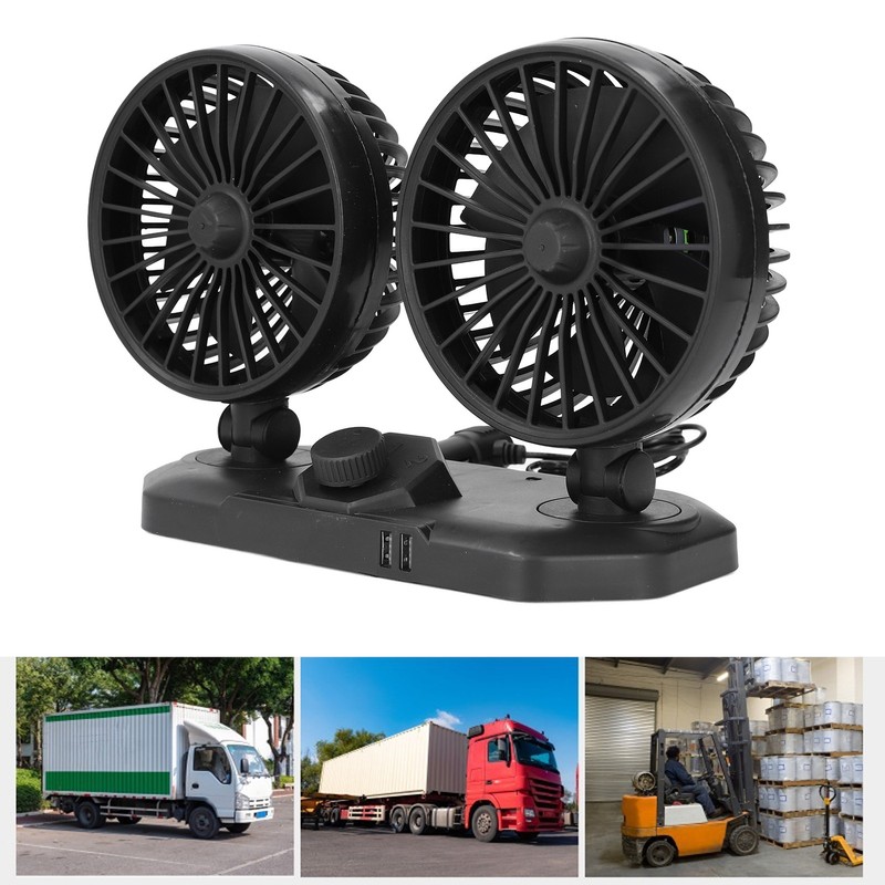 Car Fan Dual Head 24v 360° Adjustable Powerful USB Car