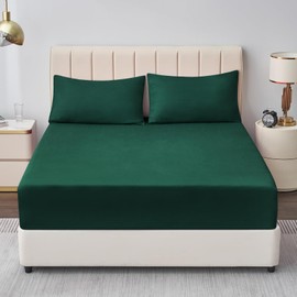 Aisbo Double Fitted Sheet Emerald - Extra Deep Pocket Bed Sheet 16 inch 40 cm - Microfiber Bottom Sheet, 135x190cm