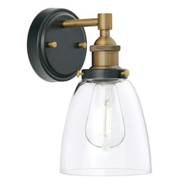 Fiorentino LED Industrial Wall Sconce – Antique Brass w/Clear Glass - Linea di Liara LL-WL582-AB