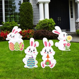 Happy Easter Yard Sign Cutout - Bunnies with Eggs Yard Decorations for Happy Easter Yard Signs Party Lawn Decorations With Metal Stakes, VP4533