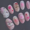 Strawberry Cozy Cat's Homemade Nail Tips - Long Ballerina /