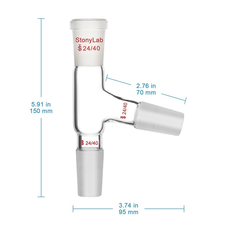 StonyLab Three Way Adapter, 3 Way Distilling Adapter with 24/40
