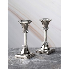 Classic Touch Taper Candle Holder-Stainless Steel Candlesticks with Crystal Diamonds Dotting Edge- Modern and Traditional Design- Measures: 5.5" H (1 Pack)