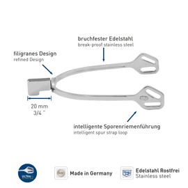 Herm Sprenger Ultra fit Slimline Hammer End English Spur - 20mm Neck