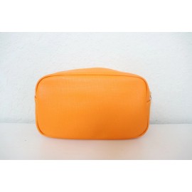 Lancôme New LANCOME Cosmetic Bag Clutch Travel Bag Orange/White Faux Leather - Orange