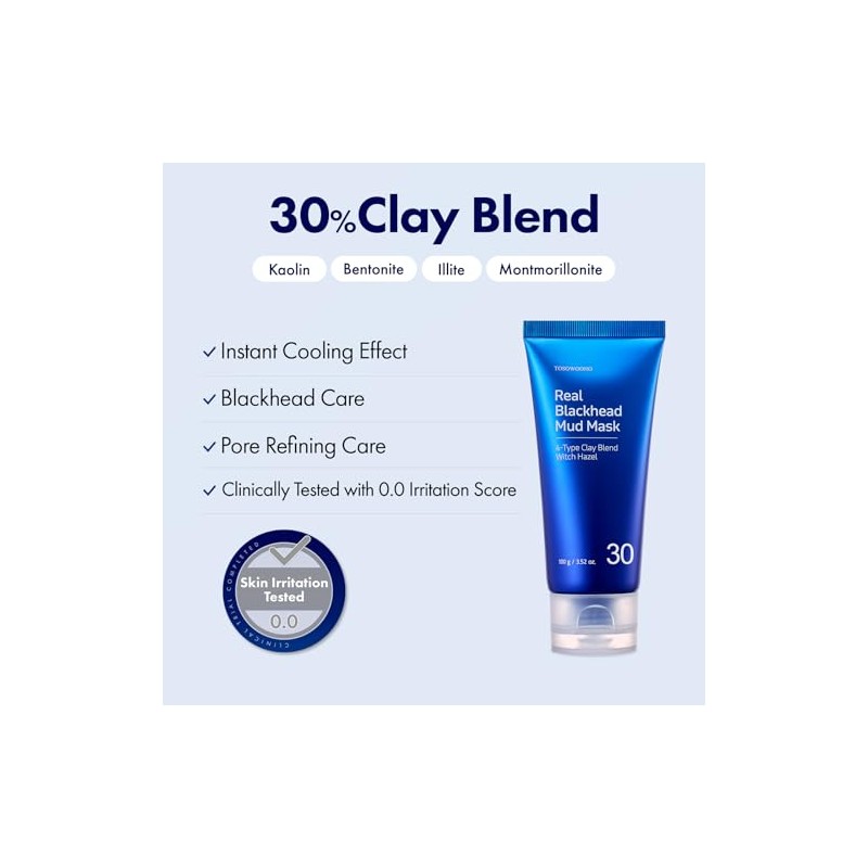 TOSOWOONG Real Blackhead Mud Mask, Facial & Nose Pore-Purifying Clay