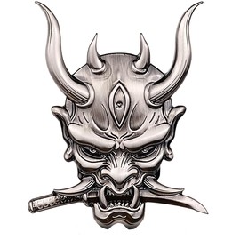 Samurai Car Sticker, Japanese Hannya mask Decal, Ghost Fangs Warrior, Devil Death Skull |Gun Color| Vinyl 4 X 3.2 in Wide for Cars, Trucks, Motorcycles, Boats, Laptops, Tablets & Skateboard SS&Ds-1313