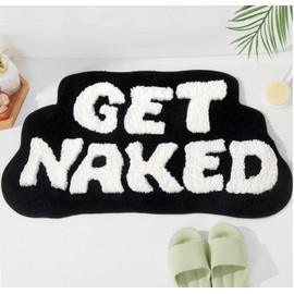 DyeFury Irregular Shaped Get Naked Bath Mat - Funny Bathroom Rugs, Small Cute Bathroom Decor, Non-Slip Black and White Bathroom Rugs 31" x 18"