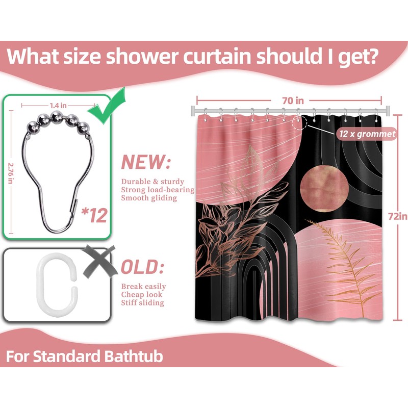 QGHOT Black and Pink Shower Curtain Boho Mid Century Dark
