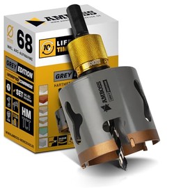 68 mm HM Hole Saw Grey Edition - for Wood, Tiles, Fibre Cement, Plaster, Aerated Concrete, Plasters - Hole Drill / Circular Saw / Hole Cutter - Cutting Depth 58 mm - Includes Quick Change Attachment