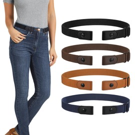 LEACOOLKEY 4 Pack No Buckle Invisible Stretch Belt Buckle-Free Elastic Belt for Women and Men,Black+Coffee+Brown+Blue,Suit for waist size 23"-33"