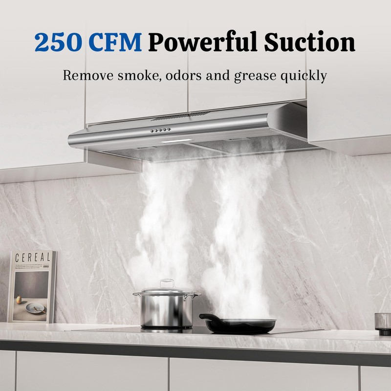 FIREGAS Under Cabinet Range Hood 30 Inch, Ducted/Ductless Convertible Vent