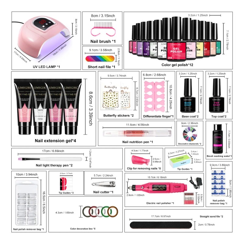Polygel Kit Esmaltes Unas + Lampara Unas Led/uv+base+top