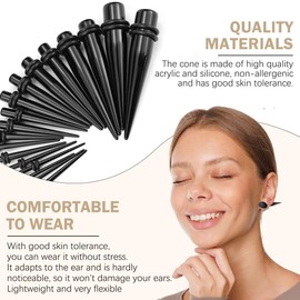 FERCAISH Pack of 52 Black Ear Stretching Kit, Taper Set, 1.6 - 10 mm, Acrylic Taper Plugs, Ear Taper Tunnel Set, for Ear Piercing, Flesh Stretching Set, Acrylic