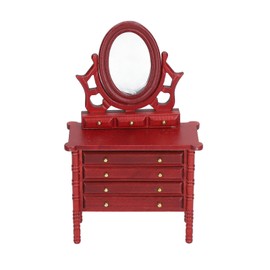 1:12 Scale Dollhouse Toilet Table High Simulation Wooden Miniature Dressing Table with Mirror Annatto Color