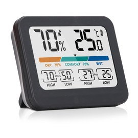 Termómetro Higrómetro Digital para Interior, Monitor de Temperatura y Humedad de Montaje en Pared, Imán y Pantalla LCD,  Conmutable, Termómetro e...  