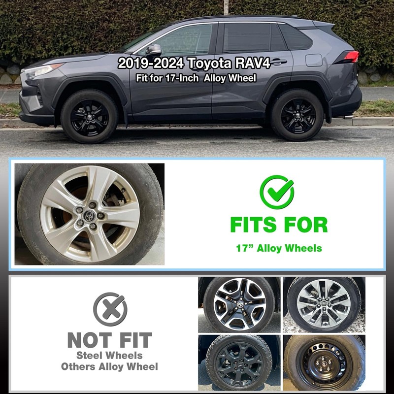 Glossy Black Wheel Skins Compatible with 2019-2024 Toyota RAV4/RAV4 Hybrid