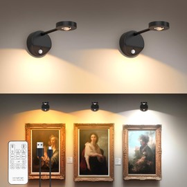 Lámpara Recargable para Cuadros Paquete de 2, 3000K/4000K/6500K Inalámbrico Iluminación de Pared con Control Remoto Sensor de Movimiento Regulable, Luces de Arte para Pintura, Marco, Galería (Negro)