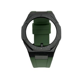 GA2100 Casioak Modification Kit – Octagonal 316L Stainless Steel Bezel and Fluororubber Strap Compatible with Casio G-SHOCK GA-B2100/GA-2100/GA-2110, Includes Installation Tools (Black Green)
