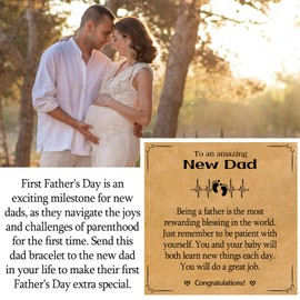 WIKHIA New Dad Gifts for Men, First Time Parents Gift Dad to Be Gift for Father's Day Birthday Christmas, Leather Bangle Bracelet for Daddy Him Husband