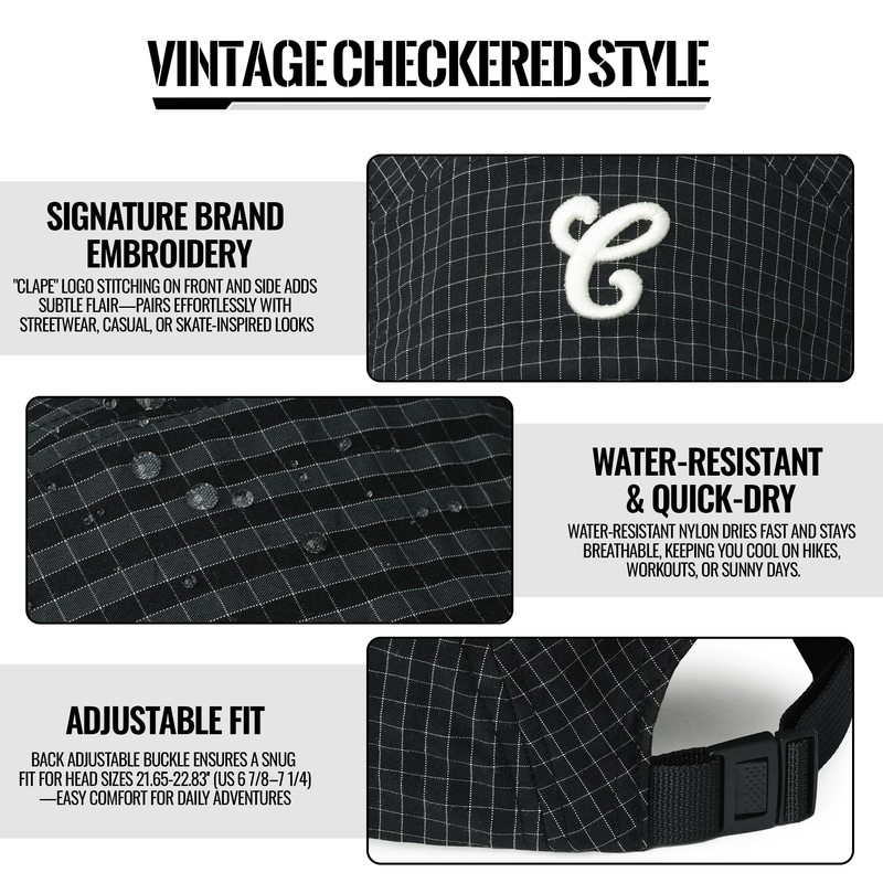 Clape 5 Panel Baseball Cap for Men Women Plaid Outdoor