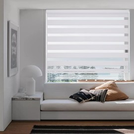 Changshade Custom Size Cordless Zebra Blinds for Indoor Window Free-Stop Blackout(85%) Roller Zebra Shades Dual Layer Blind for Offices Home Persianas Modernas,UV Protection Easy Install,White