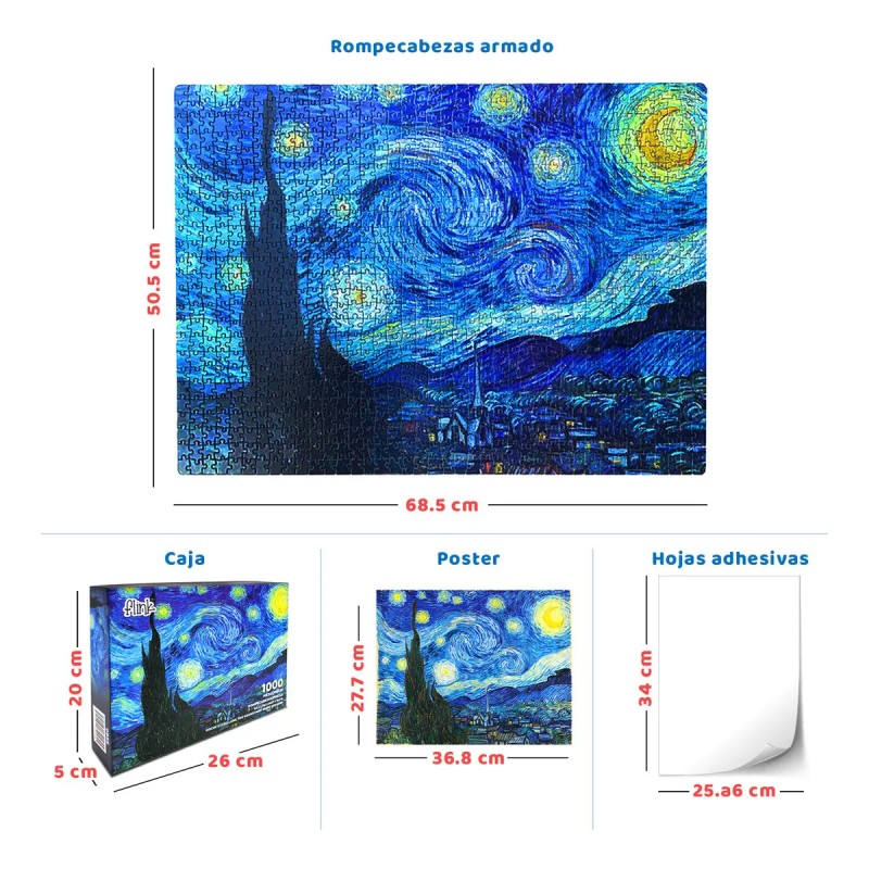 Rompecabezas Flink Noche Estrellada, Van Gogh de 1000 piezas con